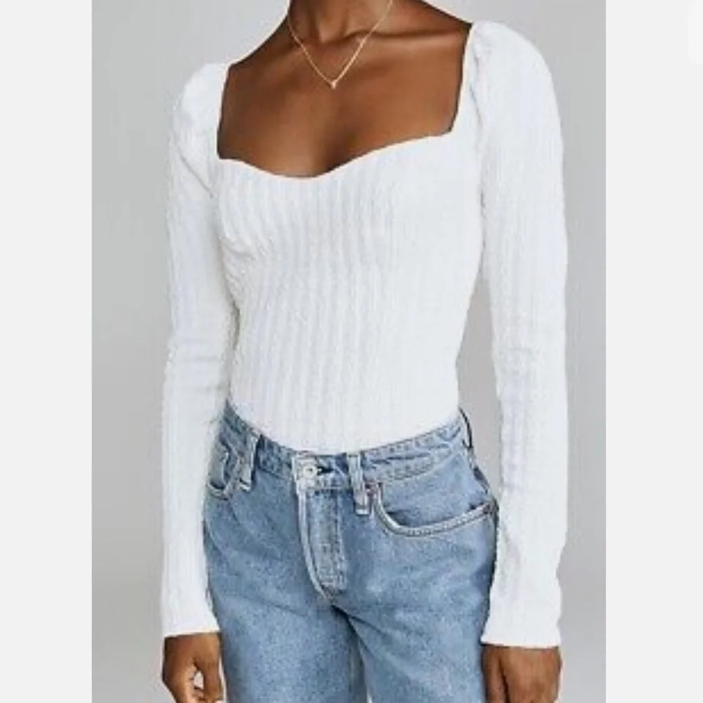 Free People White Long Sleeve Top Size Large